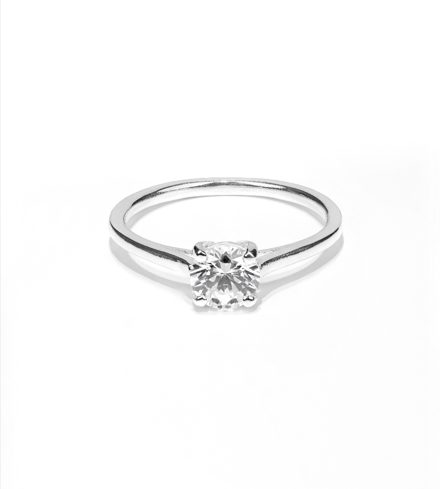 Bague solitaire diamant rond or blanc (AL013)