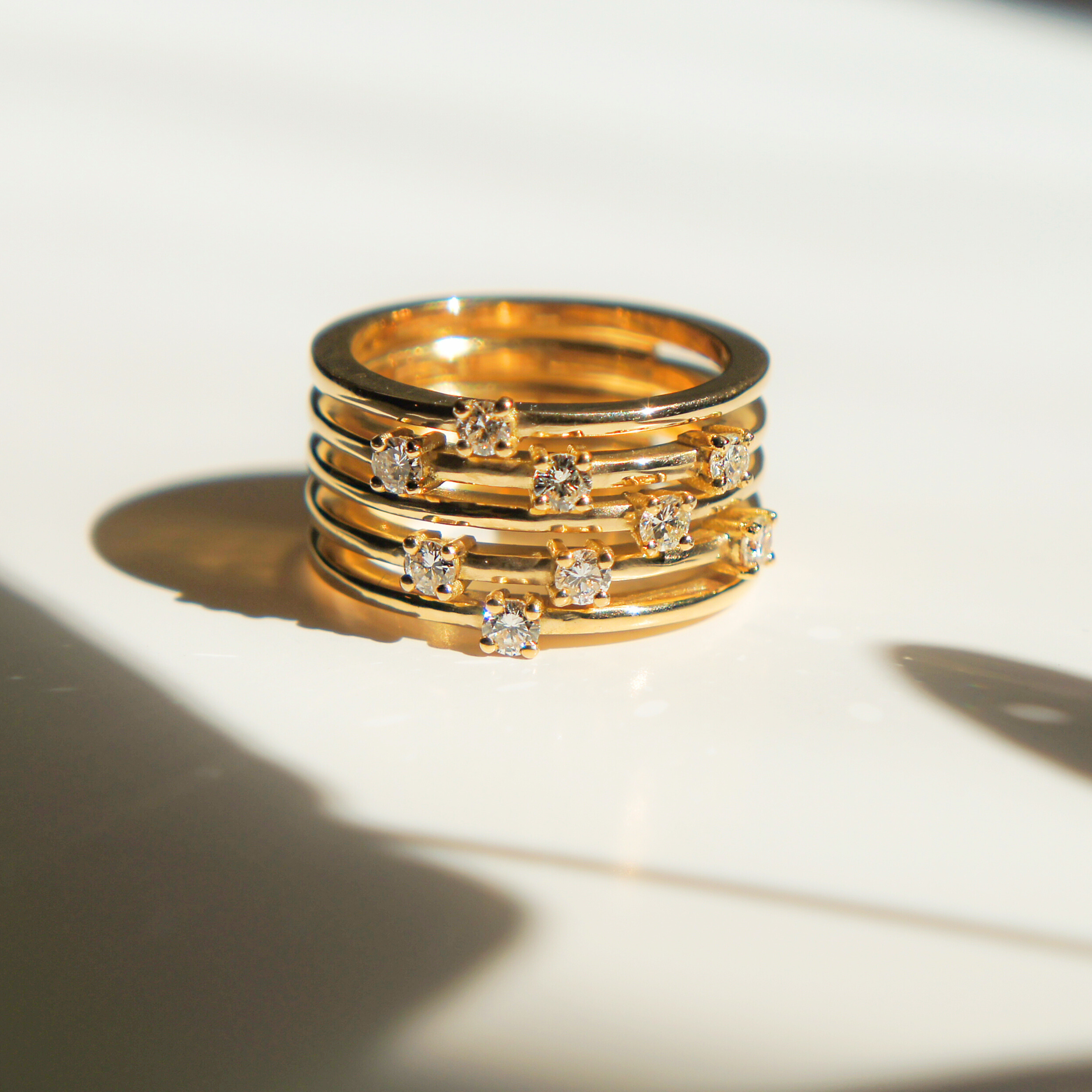 Bague multianneaux diamants ronds or jaune (AL019R)