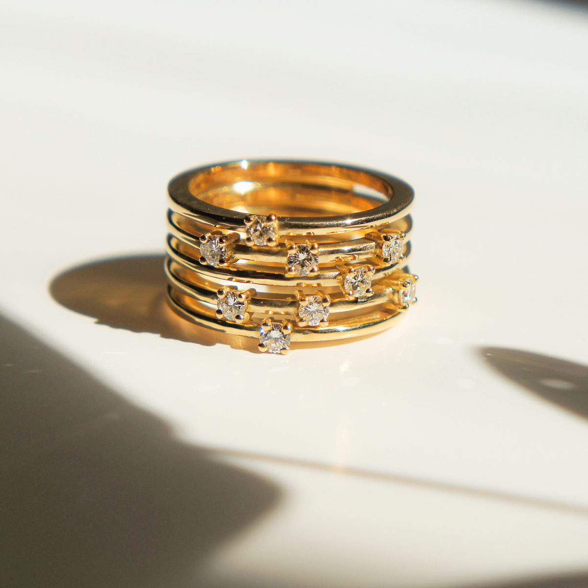 Bague multianneaux diamants ronds or jaune (AL019R)