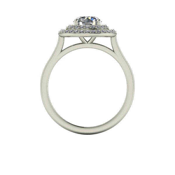Bague solitaire diamant rond à double entourage or blanc (AL005R)