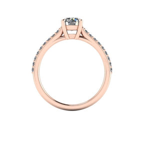 Bague solitaire serti griffe diamant rond avec pavage monture cathédrale or rose (AL000R)