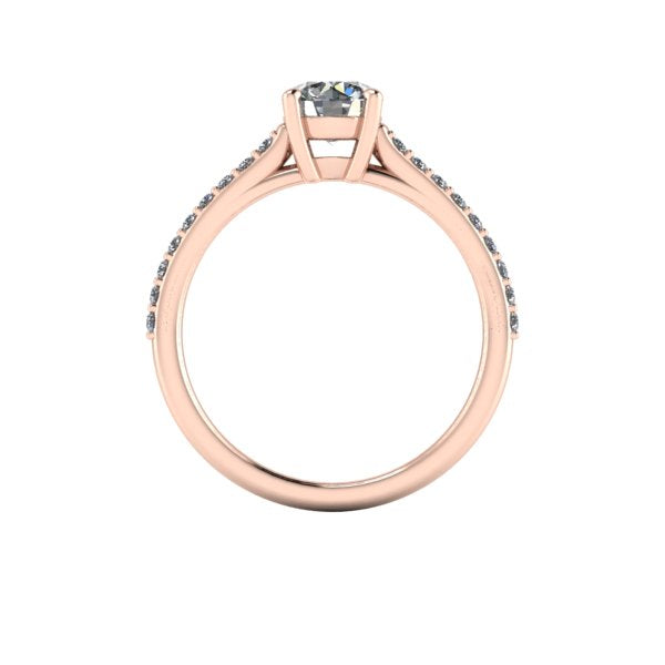 Bague solitaire serti griffe diamant rond avec pavage monture cathédrale or rose (AL000R)