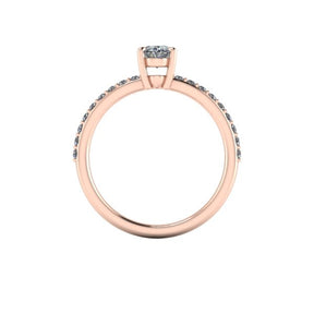 Bague solitaire diamant ovale avec pavage or rose (AL002O)