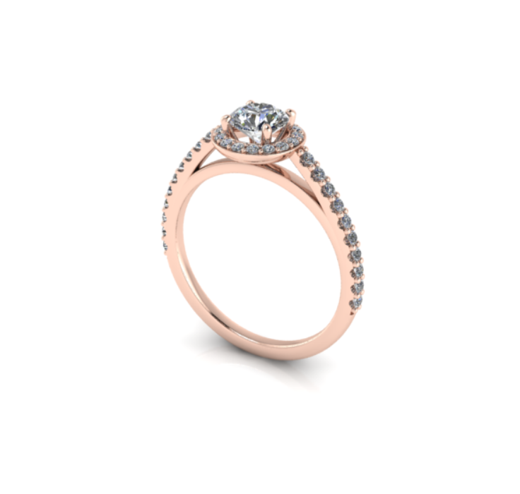 Bague solitaire diamant rond avec entourage et pavage or rose (AL003R)