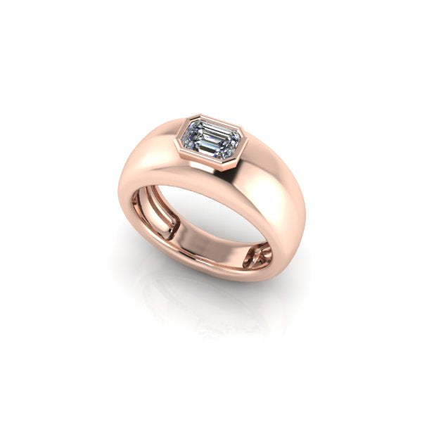 Bague serti clos diamant meraude type jonc or rose AL006E