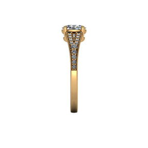 Bague solitaire diamant ovale avec split et pavage or jaune (AL011O)