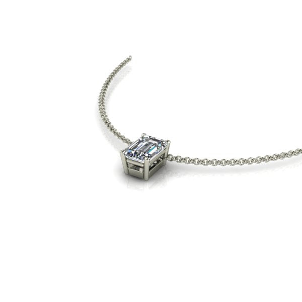 Pendentif solitaire diamant Émeraude griffes or blanc (AL2001E)