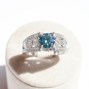 Bague type bandeau diamant bleu avec pavage (AL1004)