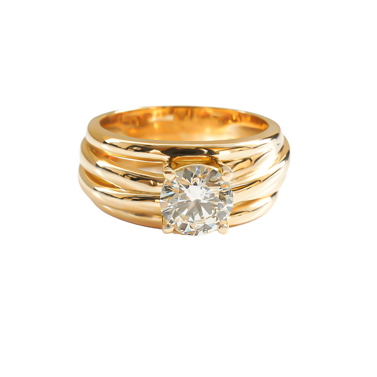 Bague jonc multianneaux diamant rond or jaune (AL018)