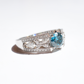 Bague type bandeau diamant bleu avec pavage (AL1004)