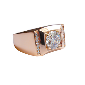 Bague type chevalière diamant avec pavage or rose (AL015)