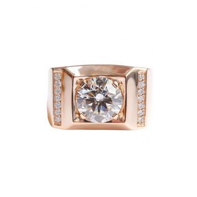 Bague type chevalière diamant avec pavage or rose (AL015)