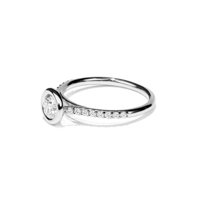 Bague solitaire serti clos diamant rond avec pavage or blanc (AL009R)