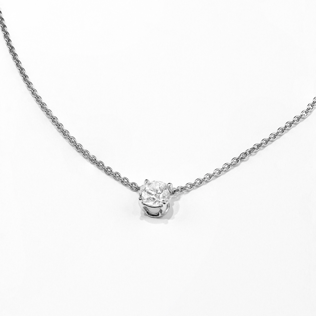 Pendentif solitaire diamant rond griffes or blanc (AL2001R)