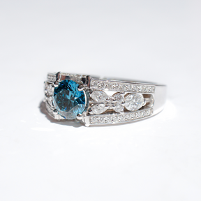 Bague type bandeau diamant bleu avec pavage (AL1004)