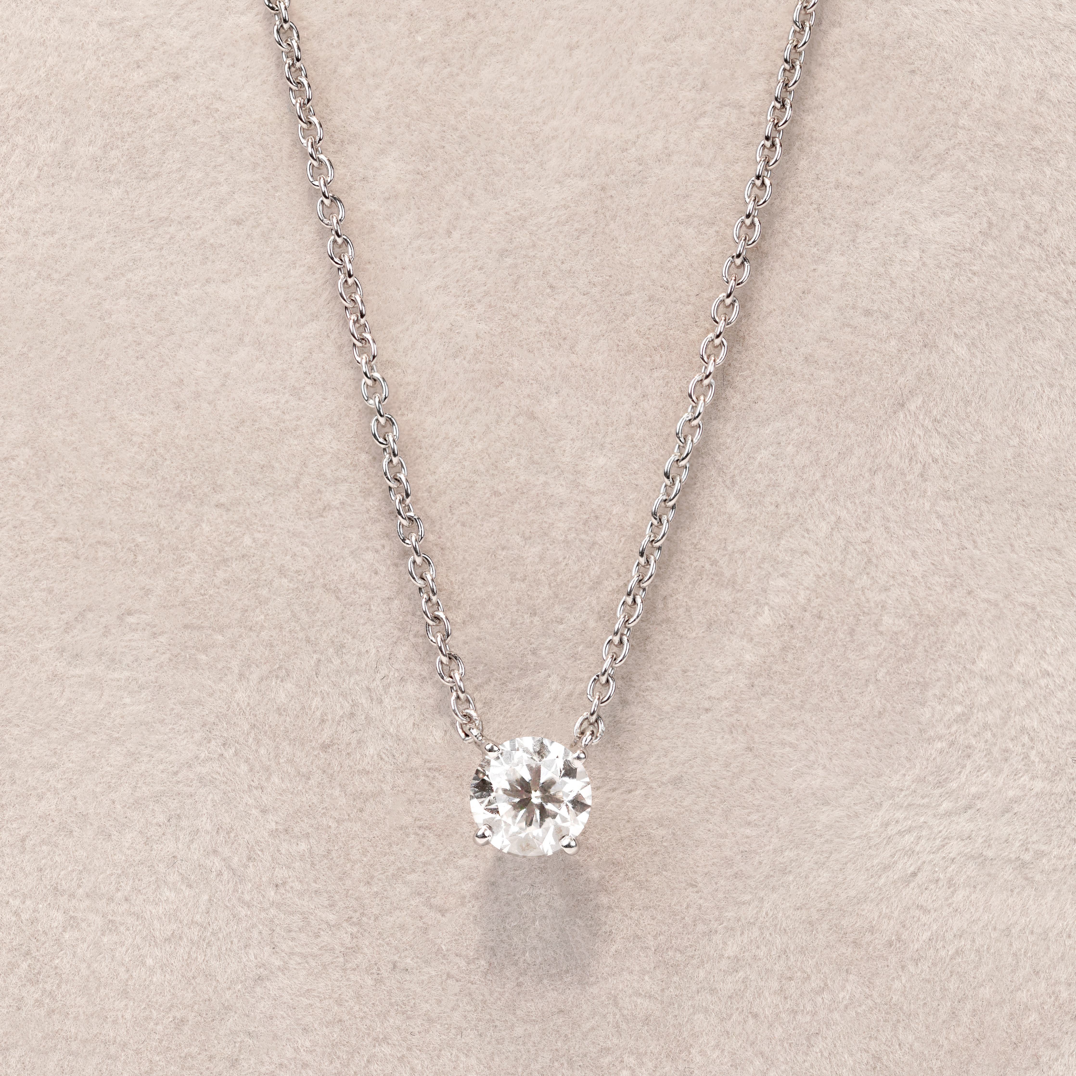 Pendentif solitaire diamant rond griffes or blanc (AL2001R)