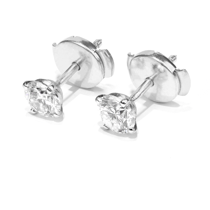 Boucle d'oreilles puce serti griffe Diamant rond or blanc (AL3001R)