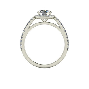 Bague solitaire diamant rond avec entourage et pavage or blanc (AL003R)
