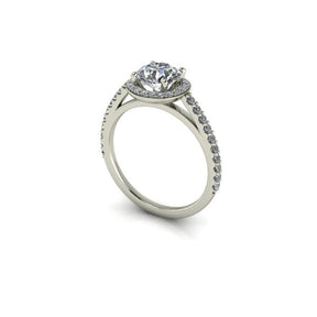 Bague solitaire diamant rond avec entourage et pavage or blanc (AL003R)