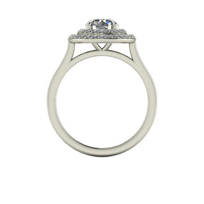 Bague solitaire diamant rond à double entourage or blanc (AL005R)