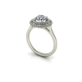 Bague solitaire diamant rond à double entourage or blanc (AL005R)
