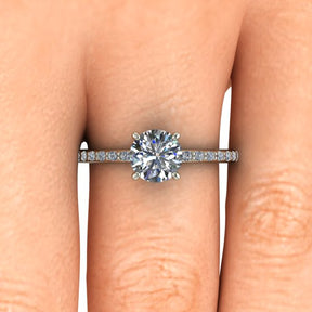 Bague solitaire diamant rond avec pavage or blanc (AL012R)