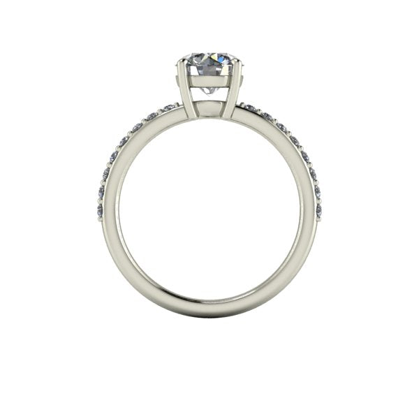 Bague solitaire diamant rond avec pavage or blanc (AL012R)