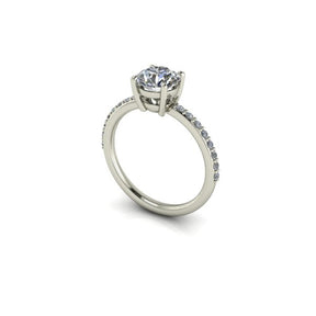 Bague solitaire diamant rond avec pavage or blanc (AL012R)