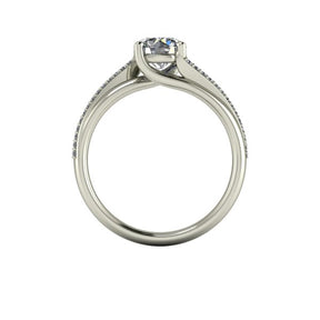 Bague solitaire asymétrique diamant rond avec pavage or blanc (AL010R)