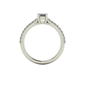 Bague solitaire serti griffe diamant ovale avec pavage monture cathédrale or blanc (AL000O)