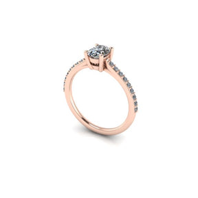 Bague solitaire serti griffe diamant ovale avec pavage monture cathédrale or rose (AL000O)
