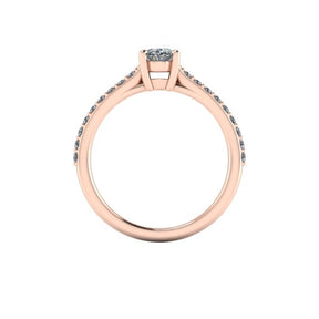 Bague solitaire serti griffe diamant ovale avec pavage monture cathédrale or rose (AL000O)