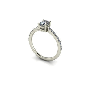 Bague solitaire serti griffe diamant ovale avec pavage monture cathédrale or blanc (AL000O)