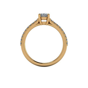 Bague solitaire serti griffe diamant ovale avec pavage monture cathédrale or jaune (AL000O)