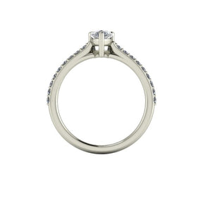 Bague solitaire serti griffe diamant poire avec pavage monture cathédrale or blanc (AL000P)