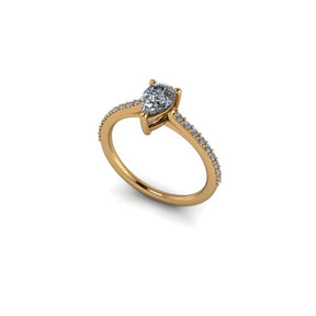 Bague solitaire serti griffe diamant poire avec pavage monture cathédrale or jaune (AL000P)
