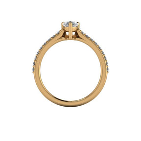 Bague solitaire serti griffe diamant poire avec pavage monture cathédrale or jaune (AL000P)
