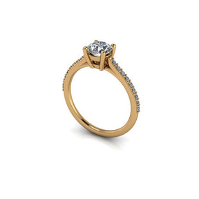 Bague solitaire serti griffe diamant rond avec pavage monture cathédrale or jaune (AL000R)