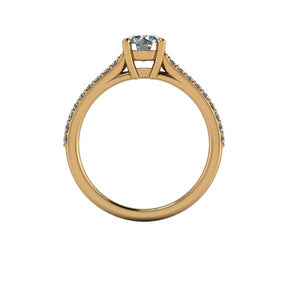 Bague solitaire serti griffe diamant rond avec pavage monture cathédrale or jaune (AL000R)