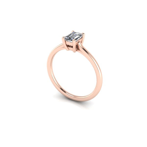 Bague solitaire serti griffe diamant émeraude monture cathédrale or rose (AL013E)