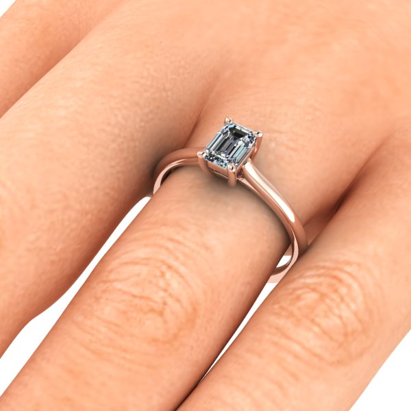 Bague solitaire serti griffe diamant émeraude monture cathédrale or rose (AL013E)