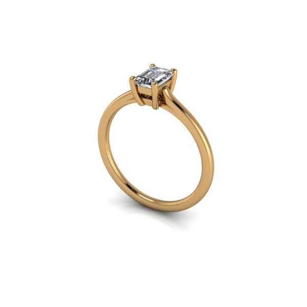 Bague solitaire serti griffe diamant émeraude monture cathédrale or jaune (AL013E)