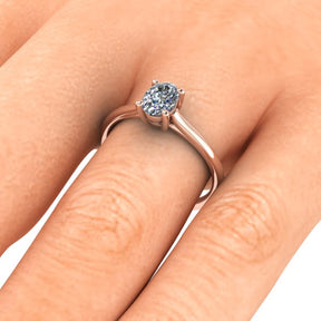 Bague solitaire serti griffe diamant ovale monture cathédrale or rose (AL013O)