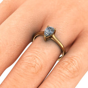Bague solitaire serti griffe diamant poire monture cathédrale or jaune (AL013P)