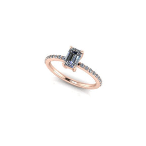 Bague solitaire diamant émeraude avec pavage or rose (AL002E)