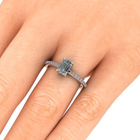 Bague solitaire diamant émeraude avec pavage or rose (AL002E)