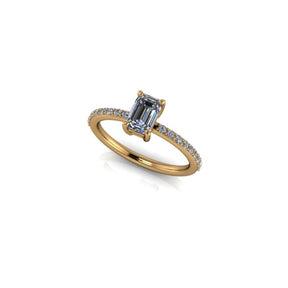 Bague solitaire diamant émeraude avec pavage or jaune (AL002E)