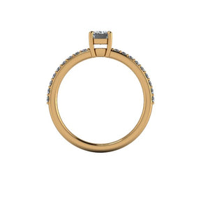 Bague solitaire diamant émeraude avec pavage or jaune (AL002E)