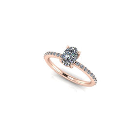 Bague solitaire diamant ovale avec pavage or rose (AL002O)
