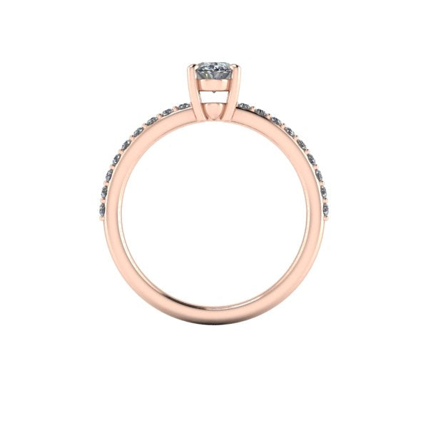 Bague solitaire diamant ovale avec pavage or rose (AL002O)